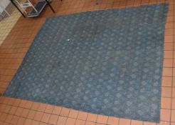 A LARGE 'ART & CRAFTS' DESIGN RUG, a woven blue and teal floor rug, a floral William Morris 'Tulip &
