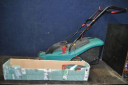 A BOSCH ROTAK 36 ELECTRIC LAWN MOWER with grassbox (PAT pass and working but cable joined) and a