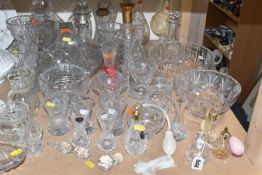 COLLECTION CUT GLASSWARE, included decanters, vases, bud vases, large serving bowls, posy bowls,
