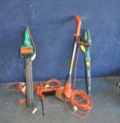 FOUR ELECTRIC GARDENING TOOLS comprising of a Black and Decker hedge trimmer (PAT pass and working),