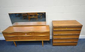 AUSTINSUITE, A MID-CENTURY TEAK DRESSING TABLE, with a rectangular mirror, six assorted drawers,