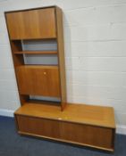 G PLAN, A MID-CENTURY TEAK RECORD CABINET, with double sliding doors, length 153cm x depth 46cm x