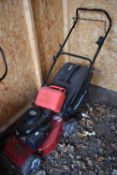 A MOUNTFIELD S421 HP SELF PROPELLED PETROL LAWNMOWER, with a grass box and one petrol can, condition