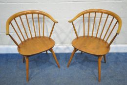 LUCIAN ERCOLANI, A PAIR OF ERCOL MID-CENTURY ELM AND BEECH COW HORN ARMCHAIRS, model number 449A,