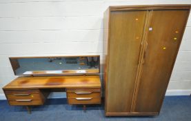 WHITE AND NEWTON, A MID-CENTURY TEAK TWO PIECE BEDROOM SUITE, comprising a double door wardrobe,