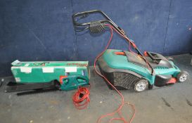 A BOSCH ROTAK 40 ELECTRIC LAWN MOWER with collection box and a Bosch AHS-4-16 electric hedge trimmer
