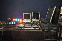 A SELECTION OF DJ EQUIPMENT including two Numark CD controllers, a Citronic mixer, two Chauvet LED