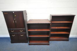 A SELECTION OF LATE 20TH CENTURY DARK FURNITURE, to include a cocktail cabinet, width 77cm x depth