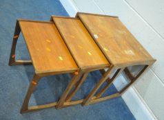 G PLAN QUADRILLE, A MID-CENTURY TEAK NEST OF THREE TABLES, largest table width 54cm x depth 44cm x