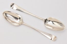A PAIR OF SILVER GEORGE III 'HESTER BATEMAN' TABLESPOONS, Hanoverian pattern with shell detail to