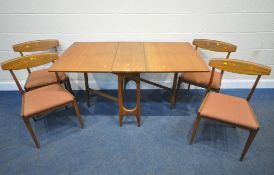 A MID-CENTURY TEAK GATE LEG TABLE, open width 152cm x depth 83cm x height 75cm, along with a set