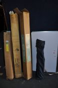 TWO GARDEN PARASOLS, A GAZEBO AND A PICNIC TABLE etc (5) (most in boxes and unknown if complete)