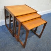 A G PLAN QUADRILLE TEAK NEST OF THREE TABLES, largest table width 54cm x depth 43cm x height 49cm,
