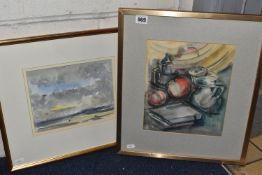 RONALD POPE (BRITISH 1920-1997) 'STILL LIFE, KNOWLE HILLS', a tabletop still life study with fruit