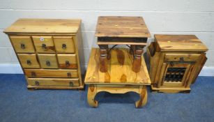A SELECTION OF HARDWOOD FURNITURE, to include a chest of eight assorted drawers, width 66cm x