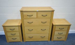 A MODERN SOLID OAK CHEST OF TWO SHORT OVER THREE LONG DRAWERS, width 90cm x depth 47cm x height