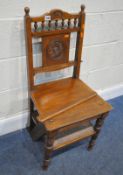 A SET OF EARLY 20TH CENTURY METAMORPHIC LIBRARY STEPS, width 44cm x depth 48cm x height 91cm,