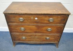 A GEORGIAN MAHOGANY CHEST OF THREE GRADUATED DRAWERS, width 106cm x depth 56cm x height 88cm,