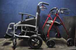 A KARMA MOBILITY FOLDING WHEELCHAIR, with two footrests, and a Drive mobility rollator (2)