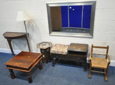 A SELECTION OF OCCASIONAL FURNITURE, to include a rectangular wall mirror, 106cm x 77cm, a priory