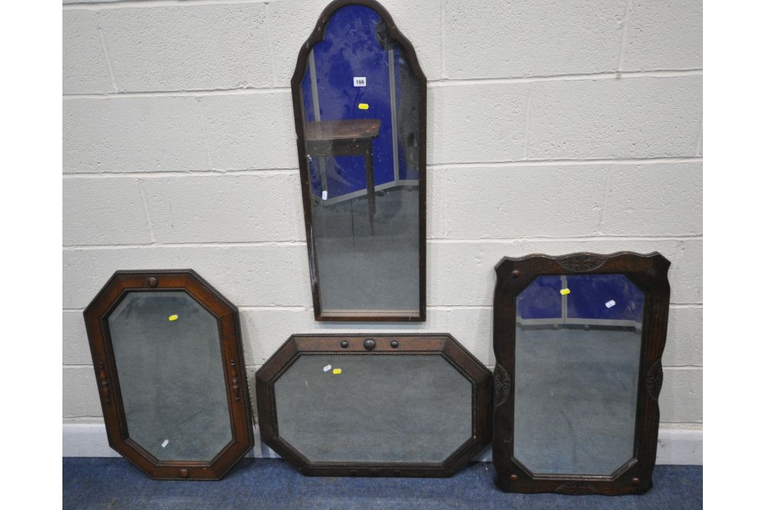 FOUR 20TH CENTURY OAK FRAMED WALL MIRRORS, varying in shape and size, largest 82cm x depth 51cm, - Image 1 of 5