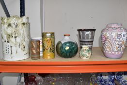 A GROUP OF EIGHT STUDIO POTTERY ITEMS to include a Guy Sydenham for Poole Pottery bulbous