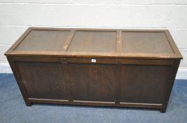 A 20TH CENTURY OAK BLANKET CHEST, length 138cm x depth 49cm x height 64cm, condition report: