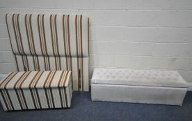 A DUNELM OTTOMAN, length 137cm x depth 41cm x height 38cm, a smaller ottoman, and a matching