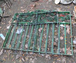 THREE MODERN WROUGHT IRON GATE PANELS, including a double driveway gate with latch and hinge