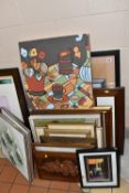 A SMALL QUANTITY OF DECORATIVE PICTURES ETC, to include a Robert Massey watercolour winter