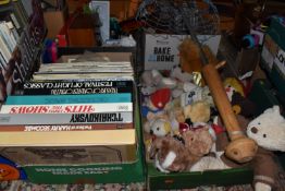 FOUR BOXES AND LOOSE SUNDRY ITEMS, to include a mother of pearl inlaid work box, a quantity of lace,