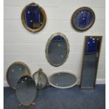 EIGHT GILT FRAMED WALL MIRRORS, varying in shape, size, style, materials, etc, condition report: all