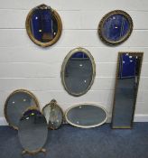 EIGHT GILT FRAMED WALL MIRRORS, varying in shape, size, style, materials, etc, condition report: all