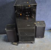 A TECHNICS COMPONENT HI FI IN A TECHNICS GLASS HI FI CABINET, comprising a SL-J110R turntable, a