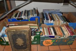 FOUR BOXES OF BOOKS, approximately one hundred books mostly hardback format, subjects include