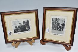 THE ROLLING STONES, Two signed, framed Photocards of the band, featuring the signatures of Mick