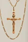 A 9CT GOLD CRUCIFIX PENDANT AND CHAIN, the pendant fitted with an oval bail, hallmarked 9ct London