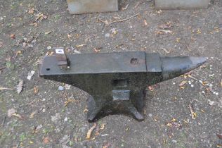 A CAST IRON BLACKSMITHS ANVIL, with stake fitted, total length 72cm (very heavy)