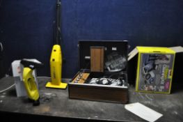 A SELECTION OF HOUSEHOLD ELECTRICALS including a vintage Alba Model 442 record player (PAT fail