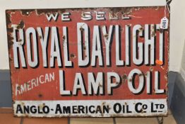 AN ORIGINAL EARLY 20TH CENTURY ENAMAL SHOP ADVERTISING SIGN, double sided with original fixing