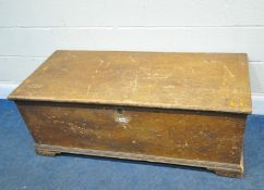 AN EARLY 20TH CENTURY STAINED PINE BLANKET CHEST, width 126cm x depth 55cm x height 48cm,