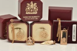 AN ASSORTMENT OF 9CT GOLD AND YELLOW METAL, to include a yellow gold St Christopher pendant,