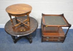 JAYCEE, A 20TH CENTURY OAK CIRCULAR COFFEE TABLE, diameter 76cm x depth 47cm, a smaller table, along