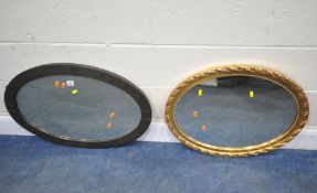 AN ARTS AND CRAFTS BEATEN COPPER FRAME WALL MIRROR, 78cm x depth 53cm, along with a gilt resin