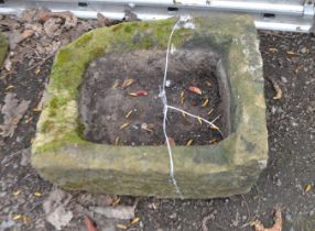 A PERIOD SANDSTONE TROUGH width 46cm, depth 38cm, height 20cm. Condition Report: dated losses