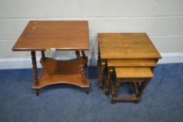 A 20TH CENTURY TWO TIER OCCASIONAL TABLE, raised on bobbin turned legs, width 54cm x depth 43cm x