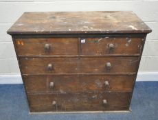 AN OAK CHEST OF TWO SHORT OVER THREE LONG DRAWERS, width 114cm x depth 55cm x height 98cm, condition