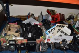 FOUR BOXES OF CAMERAS AND ACCESSORIES to include three Ricoh cameras to include a KR-10 super fitted