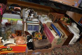 SIX BOXES AND LOOSE MISCELLANEOUS SUNDRIES, to include a Casio 'Tone Bank' electric key board, a