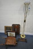 A SELECTION OF OCCASIONAL FURNITURE, to include a standard lamp, two fire screens, a gilt resin wall